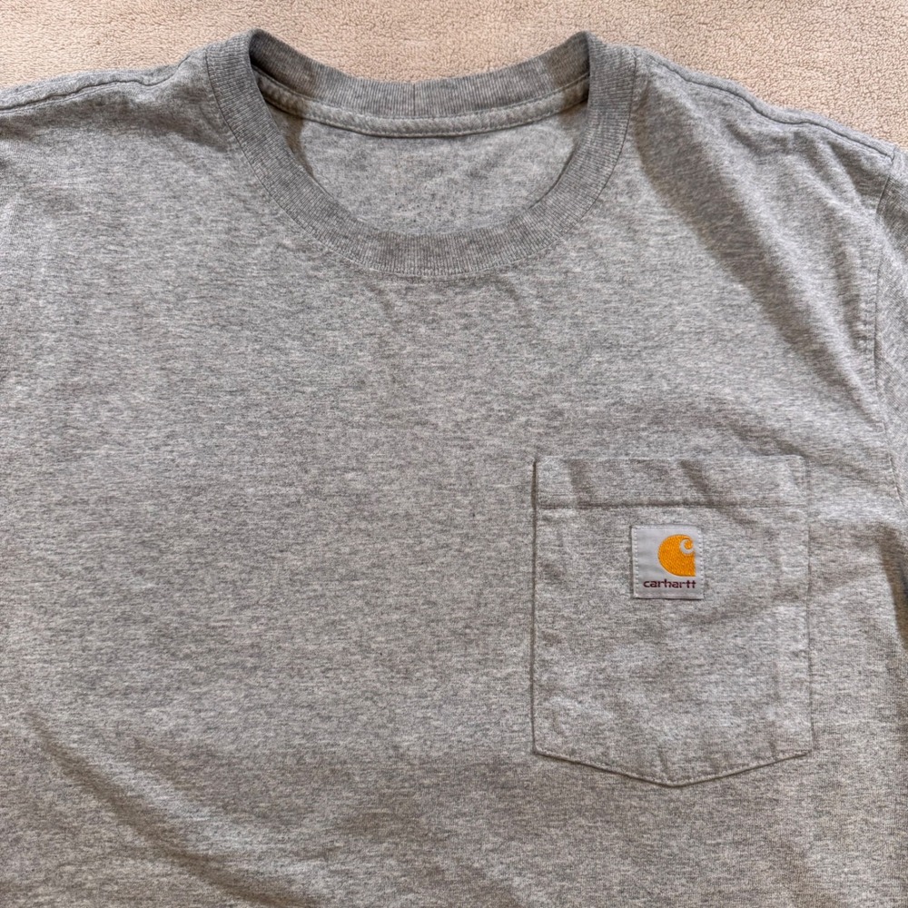 Carhartt Heather Gray Short Sleeve Pocket T-Shirt Workwear Casual Basic Tee Sz M